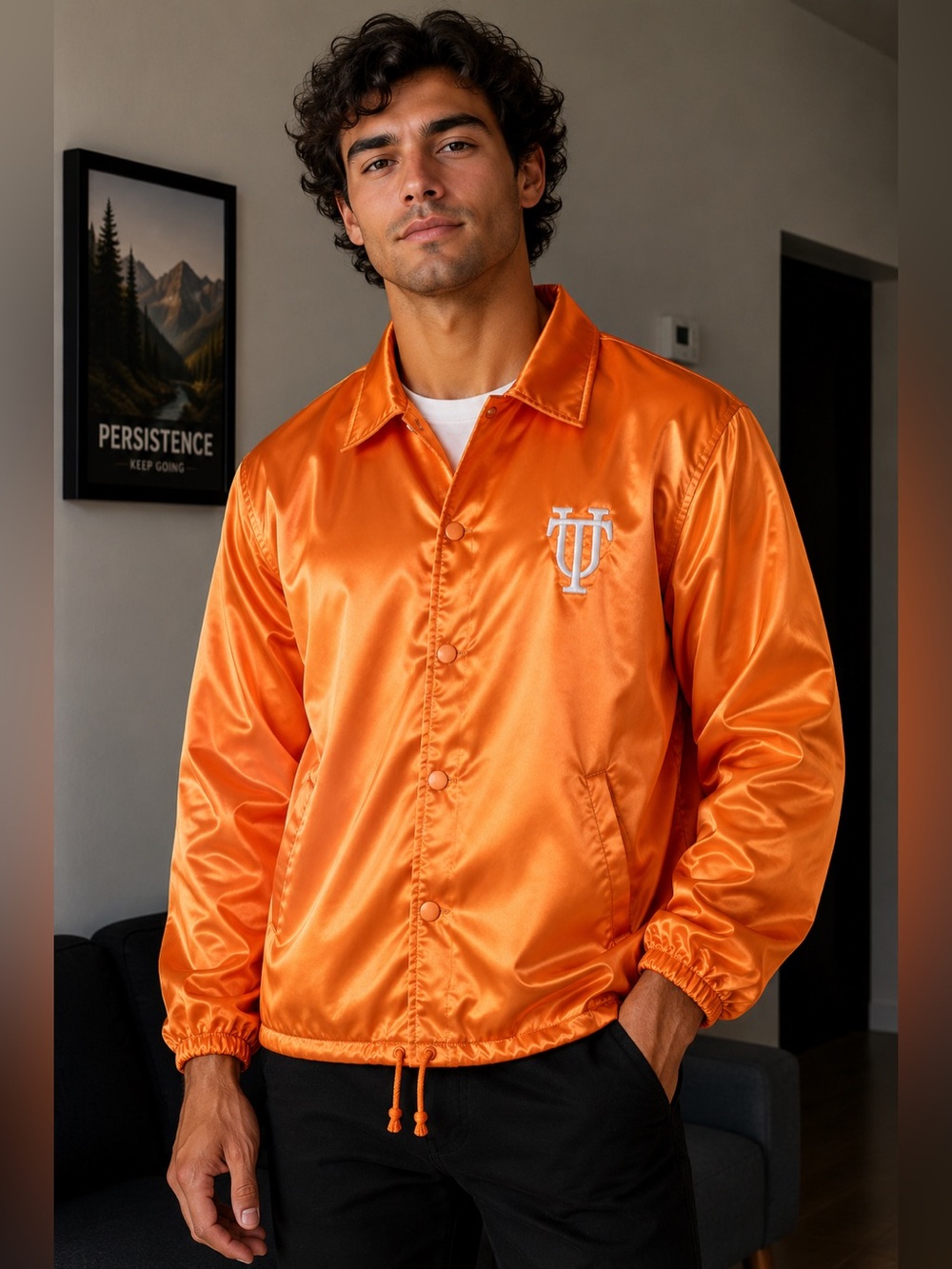 Dunbrooke Satin Coach Jacket in Bright Orange with White Embroidered Logo